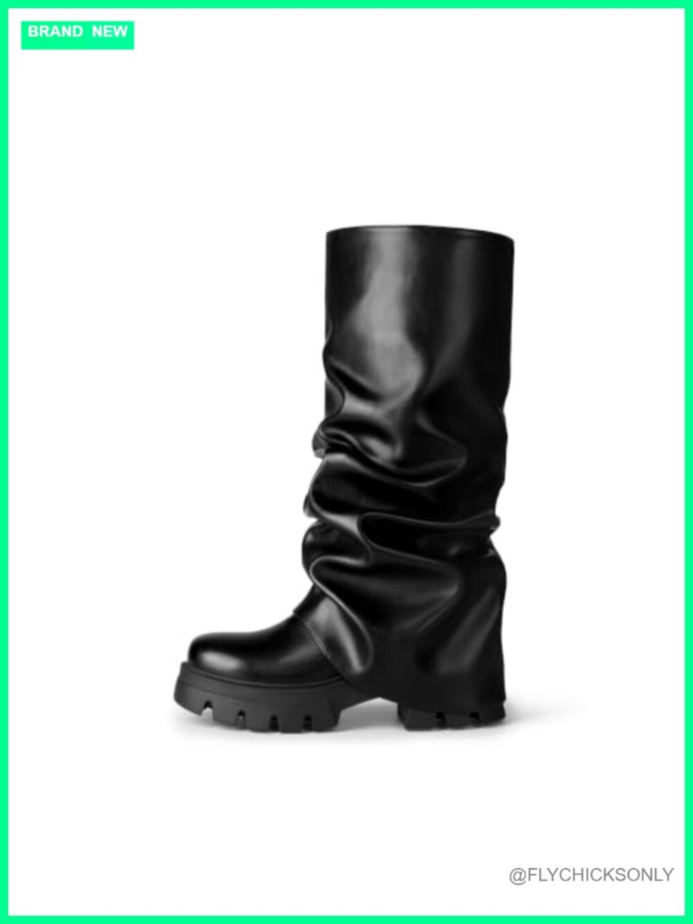 Women's Ruched Mid Calf Boots Chunky Platform Slouchy Faux Leather Pull On